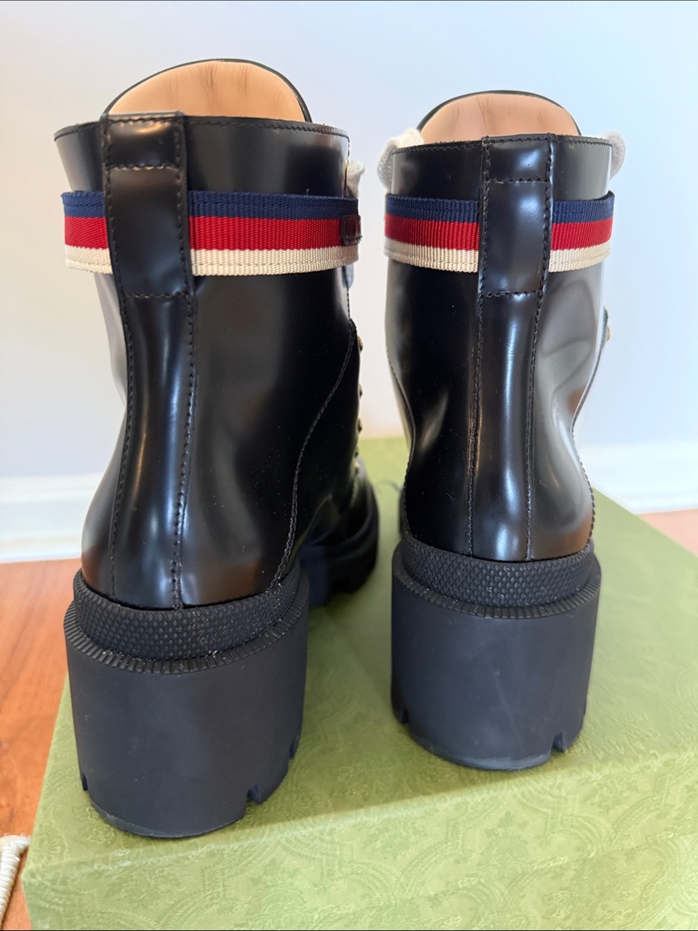 Gucci Women's Leather Ankle Boot with Sylvie Web Size 37.5 - Picture 5 of 8